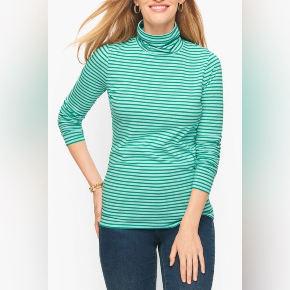Talbots Long Sleeve Striped Turtleneck Blouse Shirt in Teal & Green Size 3X‎